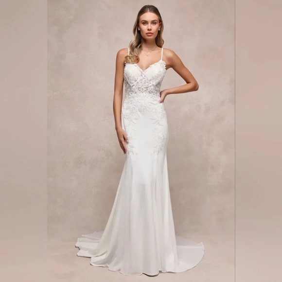 Lulus Vision of Romance White Sheer Mesh Embroidered Sequin Maxi Dress Bride - Picture 2 of 13